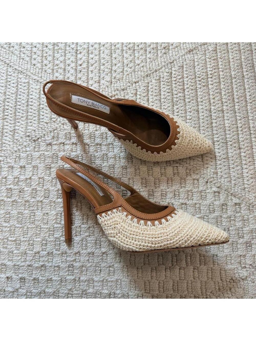 Tony Bianco Athena Natural Crochet/Tan Pumps